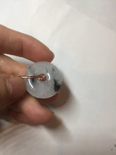 Load image into Gallery viewer, 23.8mm Type A 100% Natural icy watery white with green floating flowers Jadeite Safety Guardian Button donuts pendant BP186
