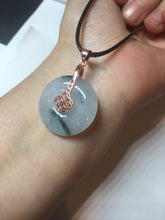 Load image into Gallery viewer, 23.8mm Type A 100% Natural icy watery white with green floating flowers Jadeite Safety Guardian Button donuts pendant BP186

