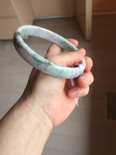 Load image into Gallery viewer, 78.5mm certified Type A 100% Natural light green sunny green purple white plus size flat style Jadeite Jade bangle J131-2213

