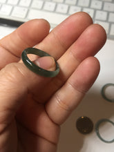 Load image into Gallery viewer, 18.8mm size 8 3/4 100% natural type A icy watery green/blue slim style Guatemala jadeite jade band ring group  BP73
