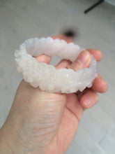 Load image into Gallery viewer, 55mm 100% natural light pink/gray/beige/white Quartzite (Shetaicui jade) carved flowers bangle SY52
