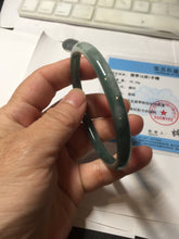 Load image into Gallery viewer, 54.9mm Certified Type A 100% Natural dark green/blue/gray with Guatemala slim round cut Jadeite bangle PJ92-3448
