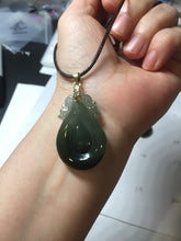 Load image into Gallery viewer, 100% Natural type A dark green/gray/black(油青) Jadeite Jade seashell (福贝)  pendant group BP187
