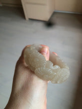 Load image into Gallery viewer, 55mm 100% natural light pale pink/gray/beige Quartzite (Shetaicui jade) carved flowers bangle SY51
