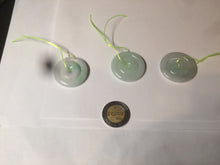 Load image into Gallery viewer, 28.5mm Type A 100% Natural light green Jadeite Jade concentric circle safety Guardian ring Pendant (子母扣,同心环) AC84
