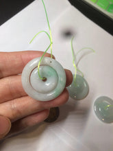 Load image into Gallery viewer, 28.5mm Type A 100% Natural light green Jadeite Jade concentric circle safety Guardian ring Pendant (子母扣,同心环) AC84
