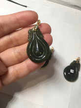 Load image into Gallery viewer, 100% Natural type A dark green/gray/black(油青) Jadeite Jade seashell (福贝)  pendant group BP187

