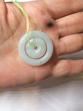 Load image into Gallery viewer, 28.5mm Type A 100% Natural light green Jadeite Jade concentric circle safety Guardian ring Pendant (子母扣,同心环) AC84
