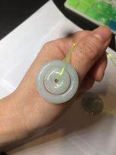 Load image into Gallery viewer, 28.5mm Type A 100% Natural light green Jadeite Jade concentric circle safety Guardian ring Pendant (子母扣,同心环) AC84
