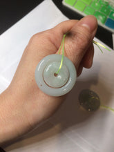 Load image into Gallery viewer, 28.5mm Type A 100% Natural light green Jadeite Jade concentric circle safety Guardian ring Pendant (子母扣,同心环) AC84
