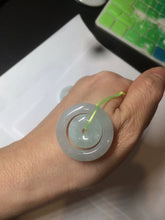 Load image into Gallery viewer, 28.5mm Type A 100% Natural light green Jadeite Jade concentric circle safety Guardian ring Pendant (子母扣,同心环) AC84
