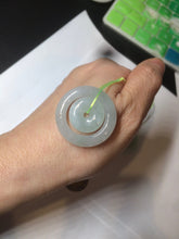 Load image into Gallery viewer, 28.5mm Type A 100% Natural light green Jadeite Jade concentric circle safety Guardian ring Pendant (子母扣,同心环) AC84
