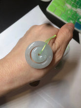 Load image into Gallery viewer, 28.5mm Type A 100% Natural light green Jadeite Jade concentric circle safety Guardian ring Pendant (子母扣,同心环) AC84

