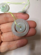 Load image into Gallery viewer, 28.5mm Type A 100% Natural light green Jadeite Jade concentric circle safety Guardian ring Pendant (子母扣,同心环) AC84

