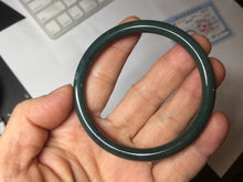 Load image into Gallery viewer, 55.5mm Certified Type A 100% Natural dark green/blue/gray with Guatemala slim round cut Jadeite bangle PH10-2340
