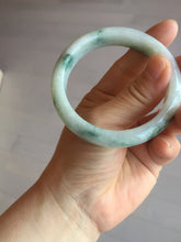 Load image into Gallery viewer, 54.6mm Certified Type A 100% Natural white/light green with grenn floating flowers Jadeite Jade bangle E154-2437
