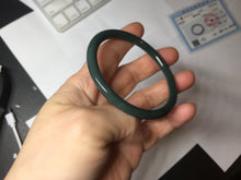 Load image into Gallery viewer, 55.5mm Certified Type A 100% Natural dark green/blue/gray with Guatemala slim round cut Jadeite bangle PH10-2340

