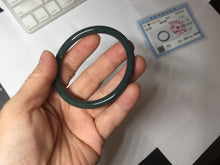 Load image into Gallery viewer, 55.5mm Certified Type A 100% Natural dark green/blue/gray with Guatemala slim round cut Jadeite bangle PH10-2340
