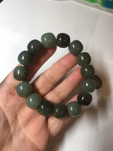 Load image into Gallery viewer, 14x13.2mm 100% Natural olive green/brown/black sugar vintage style nephrite Jade bead bracelet HE87

