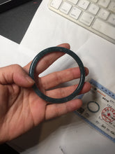 Load image into Gallery viewer, 58.8mm Certified Type A 100% Natural dark green/blue/gray with flying snow Guatemala slim round cut Jadeite bangle PA152-8823
