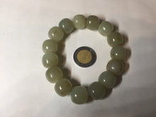 Load image into Gallery viewer, 14x13.2mm 100% Natural light green/brown vintage style nephrite Jade bead bracelet HE89
