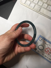 Load image into Gallery viewer, 58.8mm Certified Type A 100% Natural dark green/blue/gray with flying snow Guatemala slim round cut Jadeite bangle PA152-8823
