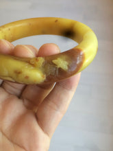 Load image into Gallery viewer, 56mm 100% Natural yellow/red/brown carved cat and flowers Xiu Jade (Serpentine) bangle XY60
