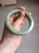Load image into Gallery viewer, 58mm certified type A 100% Natural light green/gray chubby square style Jadeite Jade bangle AU57-1511
