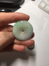 Load image into Gallery viewer, 29.8mm Type A 100% Natural suny green purple yellow(FU LU SHOU, 福禄寿) Jadeite Safety Guardian Button donuts pendant PD185
