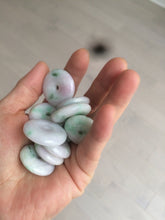 Load image into Gallery viewer, 27-30mm 100% Natural green/purple with sunny green floating flowers jadeite Jade Safety Guardian Button(donut) Pendant/worry stone BF92
