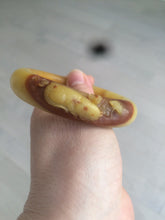 Load image into Gallery viewer, 56mm 100% Natural yellow/red/brown carved cat and flowers Xiu Jade (Serpentine) bangle XY60
