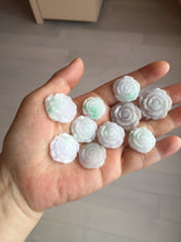 Load image into Gallery viewer, Type A 100% Natural light sunny green/white/purple(白底青) jadeite Jade rose flower Pendant BF150
