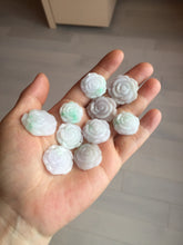 Load image into Gallery viewer, Type A 100% Natural light sunny green/white/purple(白底青) jadeite Jade rose flower Pendant BF150
