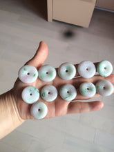 Load image into Gallery viewer, 27-30mm 100% Natural green/purple with sunny green floating flowers jadeite Jade Safety Guardian Button(donut) Pendant/worry stone BF92
