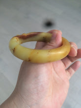 Load image into Gallery viewer, 56mm 100% Natural yellow/red/brown carved cat and flowers Xiu Jade (Serpentine) bangle XY60
