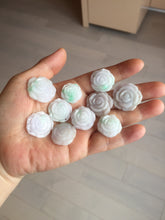Load image into Gallery viewer, Type A 100% Natural light sunny green/white/purple(白底青) jadeite Jade rose flower Pendant BF150
