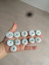 Load image into Gallery viewer, 27-30mm 100% Natural green/purple with sunny green floating flowers jadeite Jade Safety Guardian Button(donut) Pendant/worry stone BF92
