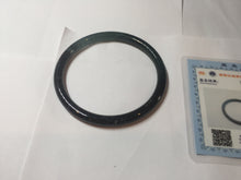 Load image into Gallery viewer, 58.8mm Certified Type A 100% Natural half black half icy watery dark green/gray Guatemala slim round cut Jadeite bangle PJ82-0660
