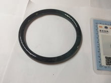 Load image into Gallery viewer, 58.8mm Certified Type A 100% Natural half black half icy watery dark green/gray Guatemala slim round cut Jadeite bangle PJ82-0660
