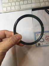 Load image into Gallery viewer, 58.8mm Certified Type A 100% Natural half black half icy watery dark green/gray Guatemala slim round cut Jadeite bangle PJ82-0660
