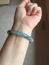 Load image into Gallery viewer, 55.4mm Certified Type A 100% Natural icy watery dark green/gray round cut Jadeite bangle AA133-6936
