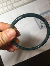 Load image into Gallery viewer, 60.5mm Certified Type A 100% Natural icy watery dark green/blue/gray with Guatemala slim round cut Jadeite bangle PH15-2341
