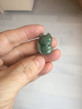Load image into Gallery viewer, 100% natural type A dark green/light green/white/gray jadeite jade fox pendant necklace PC123
