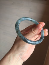 Load image into Gallery viewer, 55.4mm Certified Type A 100% Natural icy watery dark green/gray round cut Jadeite bangle AA133-6936
