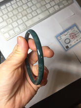 Load image into Gallery viewer, 60.5mm Certified Type A 100% Natural icy watery dark green/blue/gray with Guatemala slim round cut Jadeite bangle PH15-2341

