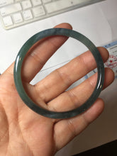 Load image into Gallery viewer, 56.5mm Certified Type A 100% Natural icy watery dark green/blue/gray with Guatemala slim round cut Jadeite bangle PH16-2354
