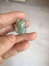Load image into Gallery viewer, 100% natural type A dark green/light green/white/gray jadeite jade fox pendant necklace PC123
