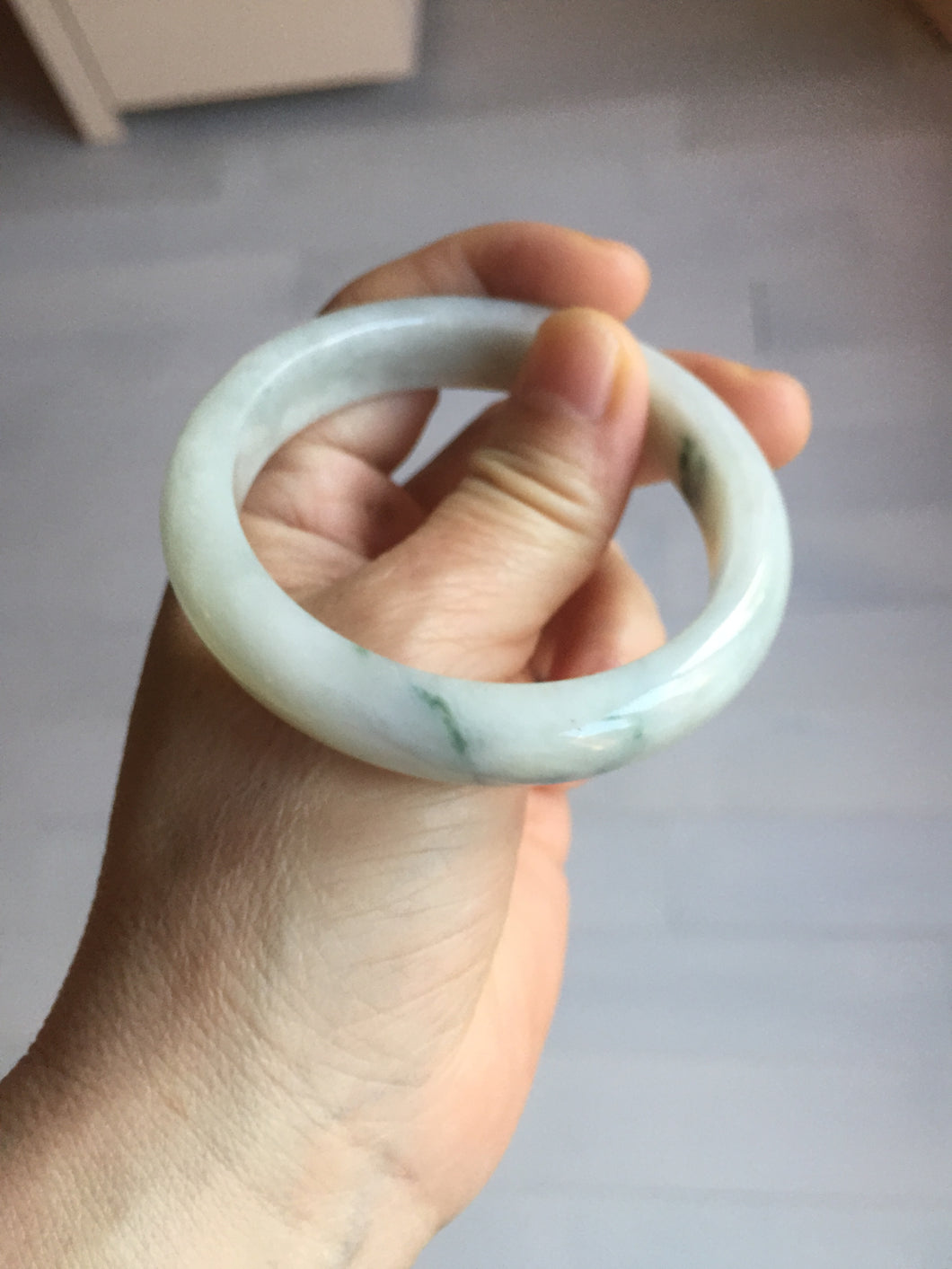58mm certified 100% natural Type A light green white jadeite bangle PD153-6312