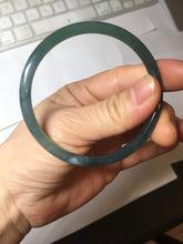 Load image into Gallery viewer, 56.5mm Certified Type A 100% Natural icy watery dark green/blue/gray with Guatemala slim round cut Jadeite bangle PH16-2354
