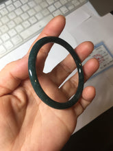 Load image into Gallery viewer, 54.5mm Certified Type A 100% Natural dark green/blue/gray with Guatemala slim round cut Jadeite bangle PH17-2345
